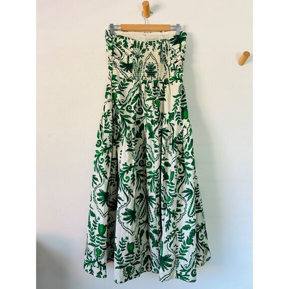 Band Of The Free Womens Small Strapless Green Floral Maxi Dress Smocked Back - Picture 15 of 16